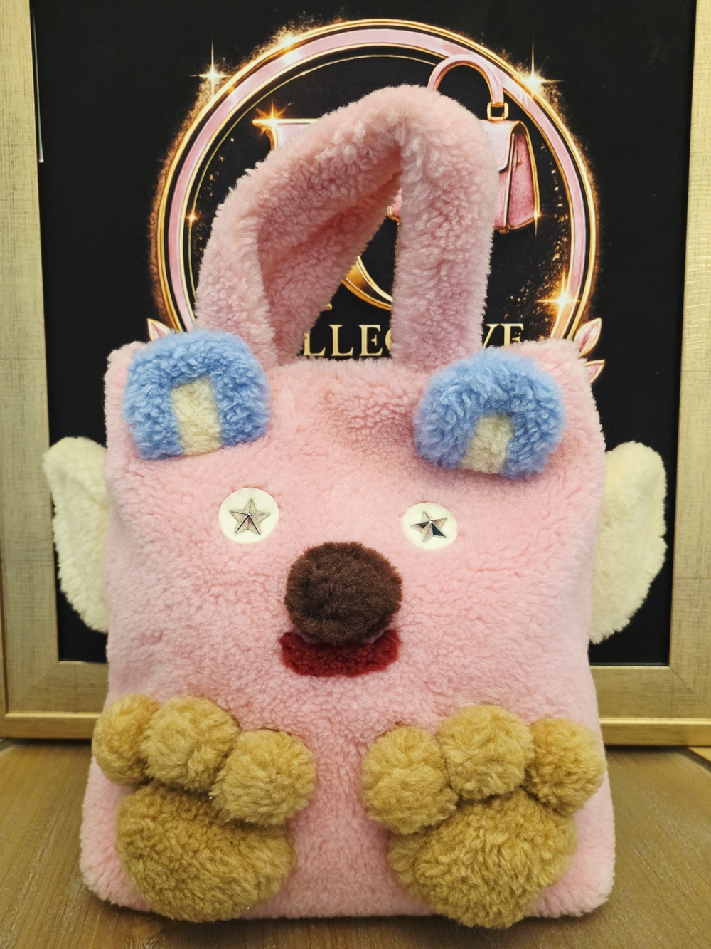 Gucci Children’s Flying Bear Tote Pink Faux Shearling Plush Bunny Bag